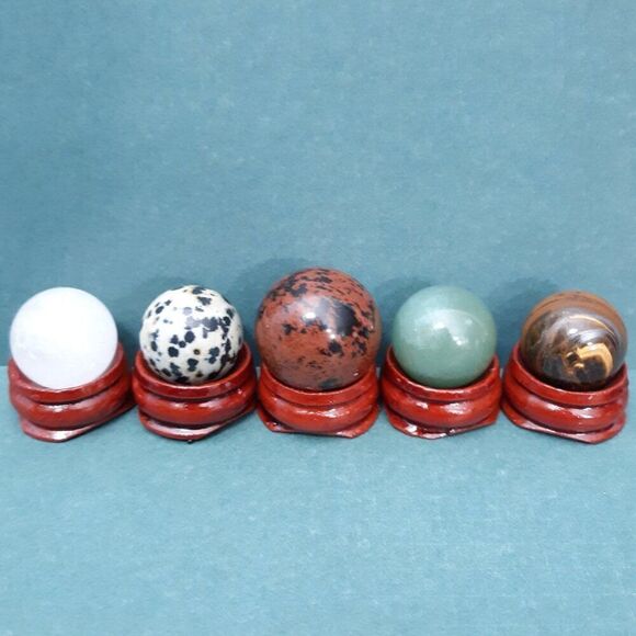 Crystal Energy Set 5 Small Healing Stone Spheres for Chakra & Meditation - Picture 1 of 13